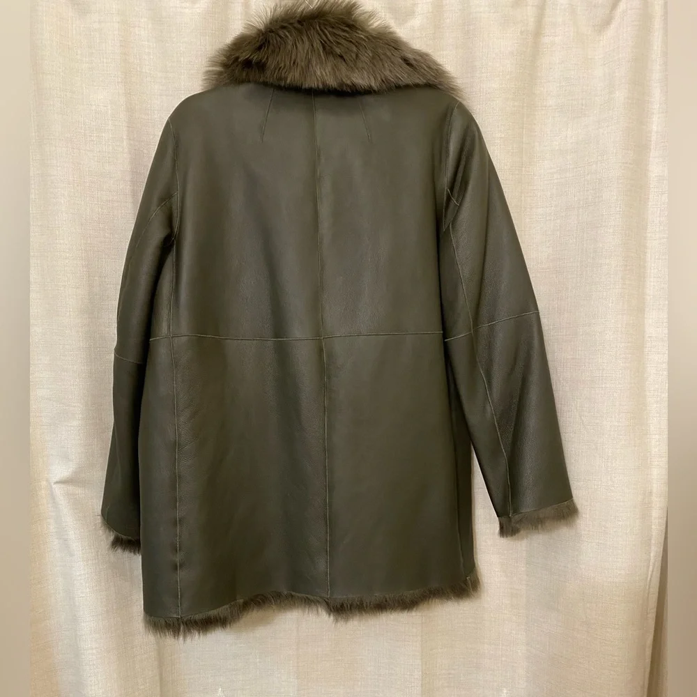 Theory overlay lamb shearling fur leather reversible coat - Picture 5 of 9